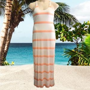 Anthropologie White and Peach stripe Maxi Dress